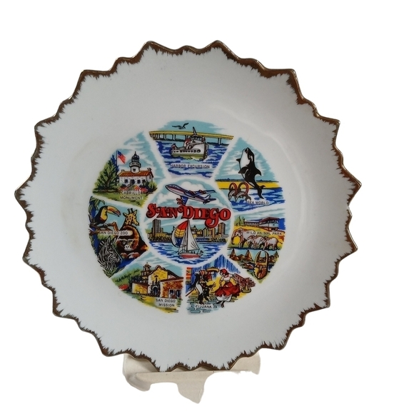 Vintage Collector Plate San Diego Trinket Dish Made in Korea Souvenir 9" x 9" - Picture 3 of 10